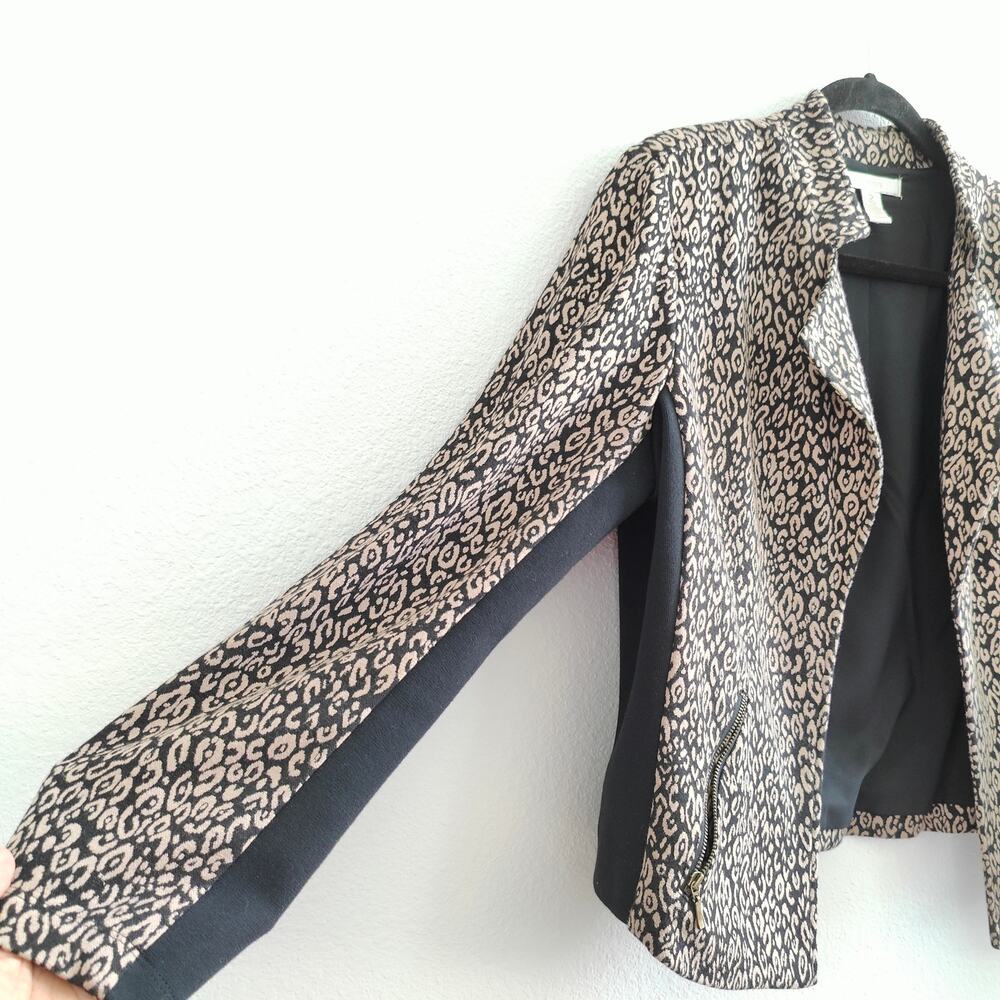 Chico's Size 2 US Large Leopard Print Black Open Front Blazer Jacket Stretch - Picture 2 of 8